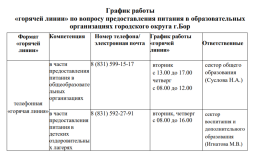 График работы "Горячей линии" по вопросу предоставления питания в образовательных 
организациях городского округа г.Бор